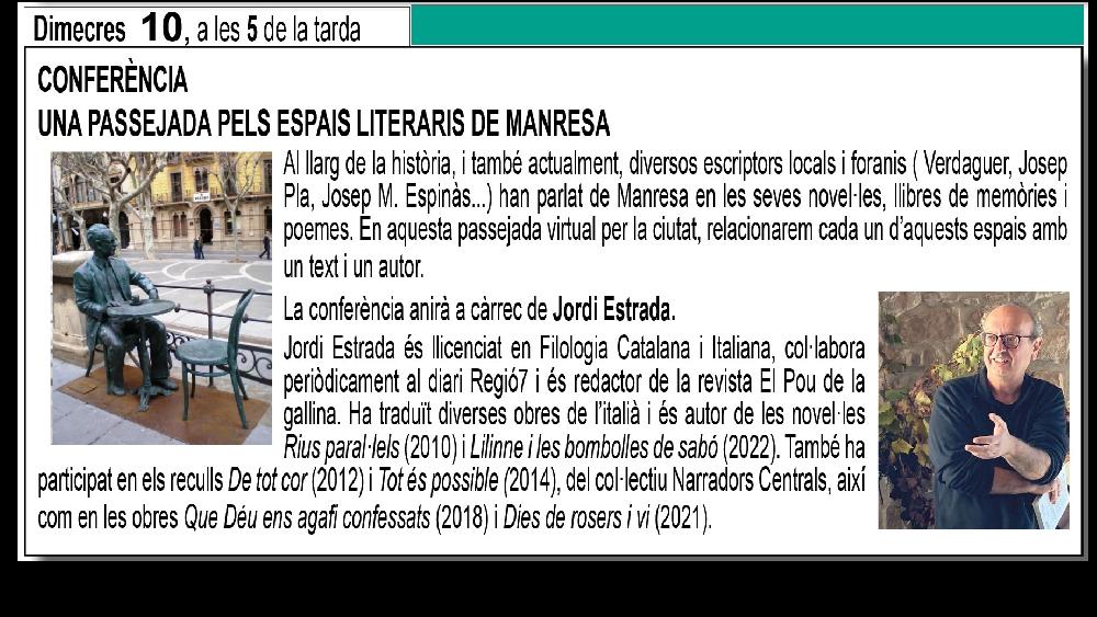 UNA PASSEJADA PELS ESPAIS LITERARIS DE MANRESA