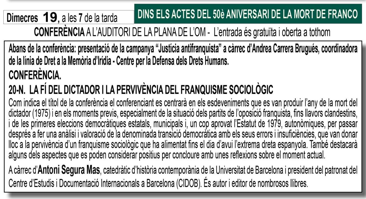 20-N. LA FÍ DEL DICTADOR I LA PERVIVÈNCIA DEL FRANQUISME SOCIOLÒGIC